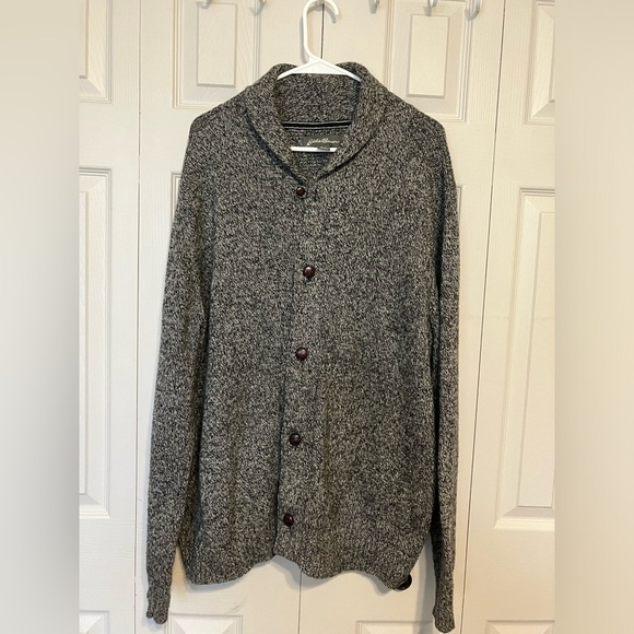 Eddie Bauer Knit Sweater Women’s Sz XL Grey Button Front Wool Blend Fall Warm - Picture 1 of 8